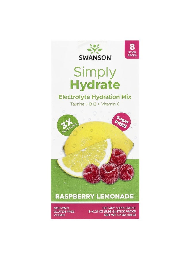 SWANSON سوانسون، ببساطة ترطيب، مزيج ترطيب الإلكتروليت، ليمون توت العليق، 8 عبوات عصا 0.21 أونصة (5.95 جرام) لكل منها - Image 1