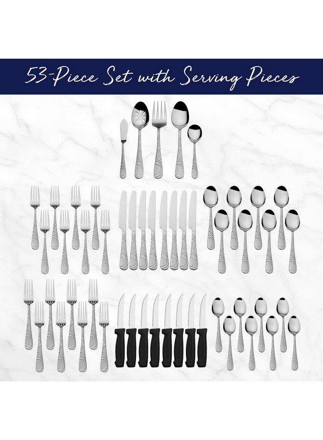 Pfaltzgraff Pfaltzgraff Garland Frost 53-Piece Stainless Steel Flatware Serving Utensil Set and Steak Knives, Service for 8  - Image 2