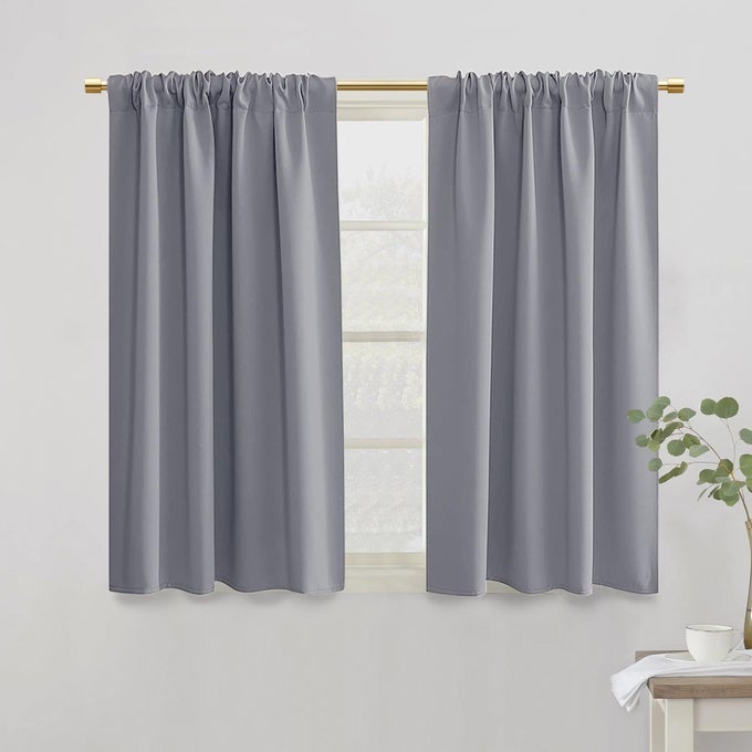 LIGHT GREY CURTAINS 42 INCH LENGTH FOR BEDROOMKITCHENBATHROOM SMALL WINDOW WATERPROOF SHORT BLACKOUT GRAY CURTAINS 2 PANELS SETS