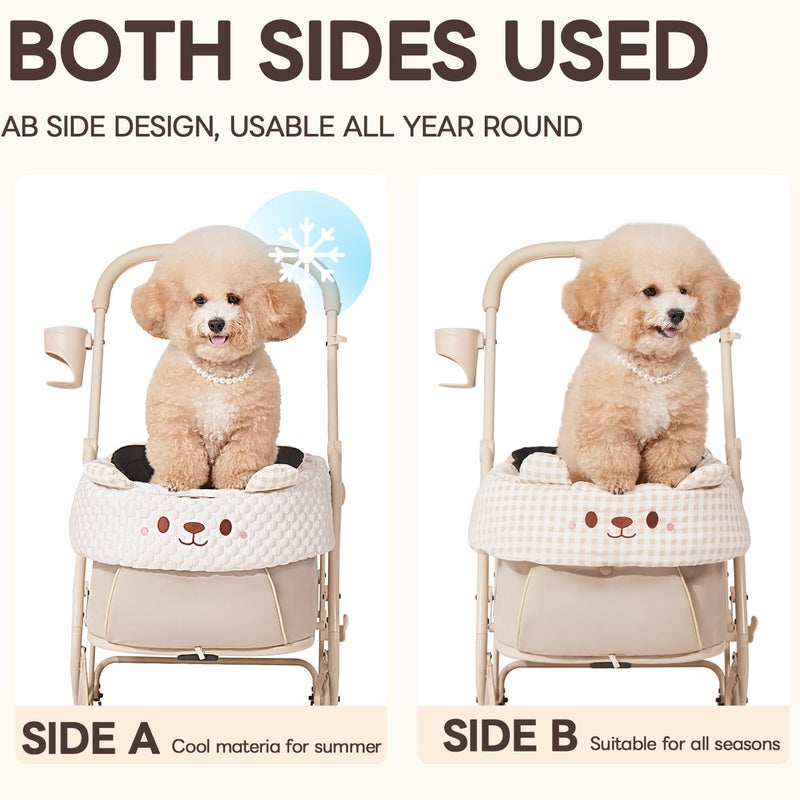 Pettena Cooling Cushion for Pets Removable  Washable Dog Stroller Cushion Both Side Used Pet Stroller Cushion for Dogs  Cats Khaki - Image 2