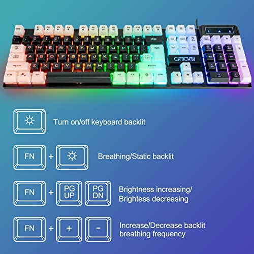 CHONCHOW Light Up Keyboard and Mouse Combo, Full Size RGB Gaming LED Keyboard and Rainbow Wired Gaming Mouse for PS4 PS5 Xbox One Computer Desktop PC Gamer Office - Image 4