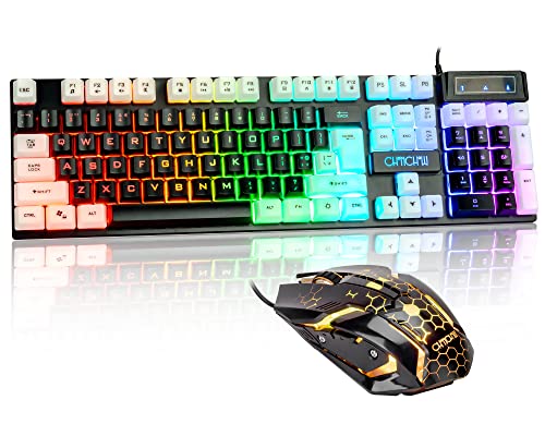 CHONCHOW Light Up Keyboard and Mouse Combo, Full Size RGB Gaming LED Keyboard and Rainbow Wired Gaming Mouse for PS4 PS5 Xbox One Computer Desktop PC Gamer Office - Image 1