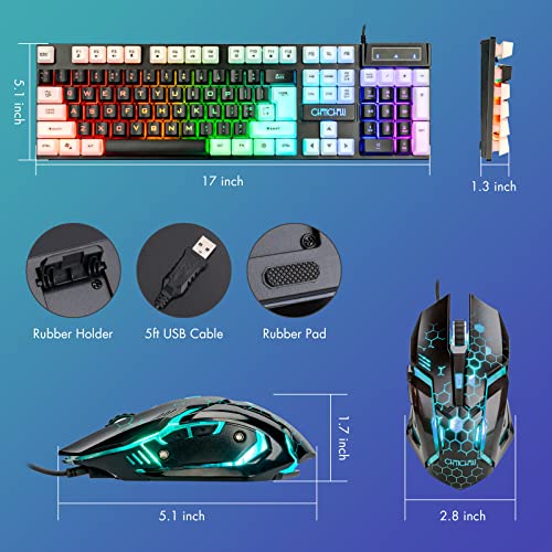 CHONCHOW Light Up Keyboard and Mouse Combo, Full Size RGB Gaming LED Keyboard and Rainbow Wired Gaming Mouse for PS4 PS5 Xbox One Computer Desktop PC Gamer Office - Image 3