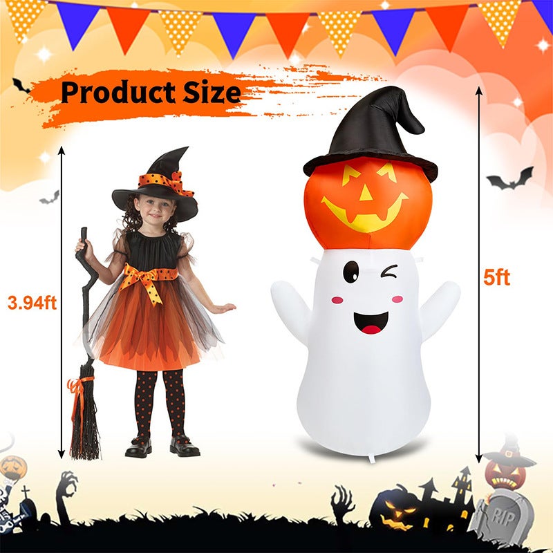 Inflatable Pumpkin Ghost Luminous White Ghost Outdoor Courtyard Horror Ornaments Led Evil Spirit Ice Bar Skeleton Coffin Ice Bucket - Image 1