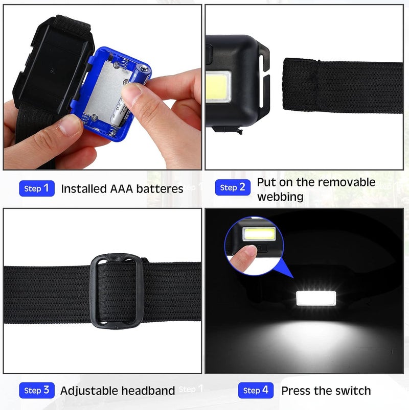 Macarrie 30 Pcs Led Headlamp Flashlight for Adults Outdoor Flashlight Headlamps with Adjustable Headband Waterproof Head Lights for Forehead with 3 Modes 90 AAA Batteries for Work Family Camp Run Read  - Image 4