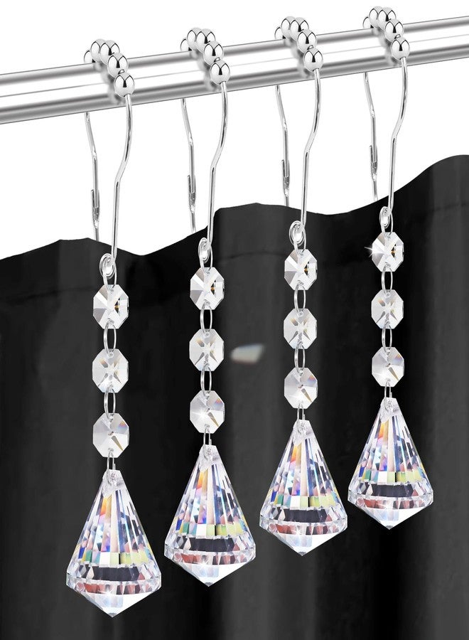 Yapicoco Shower Curtain Hooks Rings for Bathroom, 12PCS Shower Hooks with Gemstone Crystal Bead Charms, Stainless Steel Rust Resistant Curtain Rings (Clear Diamond) - Image 1