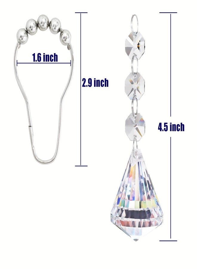 Yapicoco Shower Curtain Hooks Rings for Bathroom, 12PCS Shower Hooks with Gemstone Crystal Bead Charms, Stainless Steel Rust Resistant Curtain Rings (Clear Diamond) - Image 2