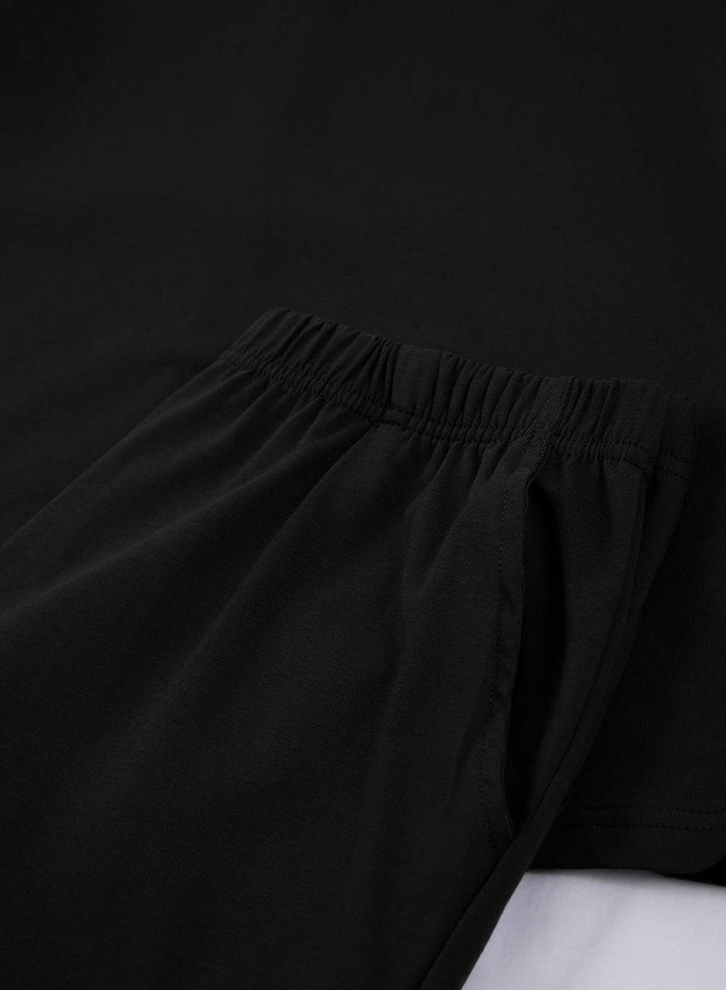 trendyol Black Regular Fit Collar and Sleeve Contrast Detailed Cotton Pajama Set Tmnss26Pt00016 - Image 4