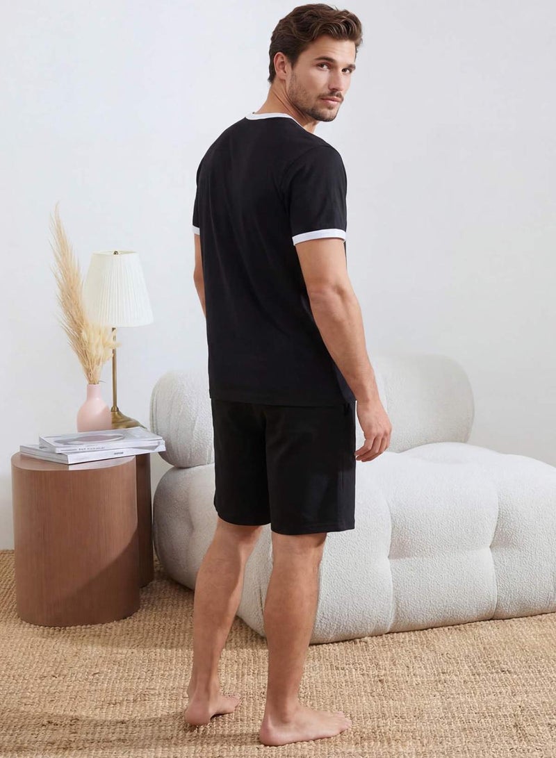 trendyol Black Regular Fit Collar and Sleeve Contrast Detailed Cotton Pajama Set Tmnss26Pt00016 - Image 3