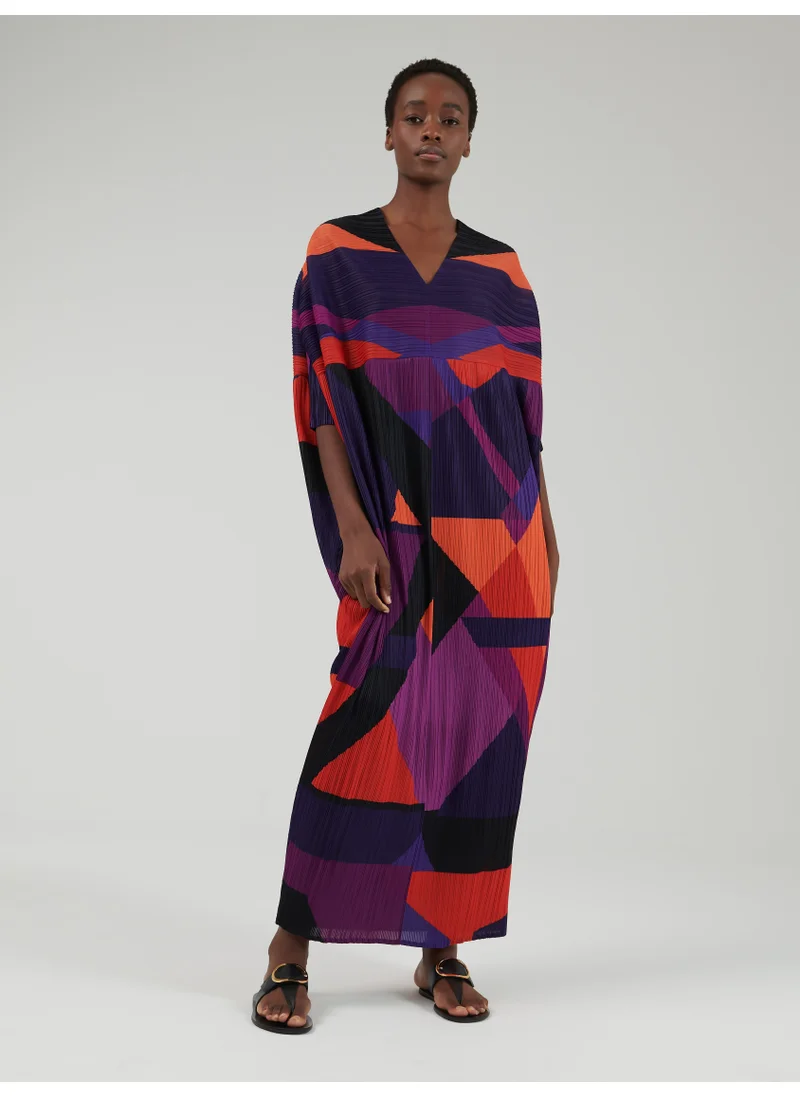 leem Geometric Print Plisse Kaftan