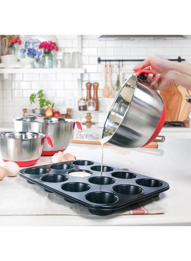 NIBEMINENT 3-Piece Stainless Steel Mixing Salad Bowl With Airtight Lid Silver 24x20x24cm - Image 3