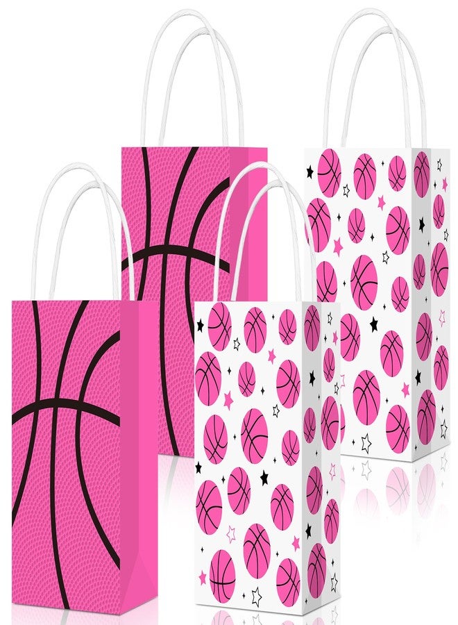 Eersida 16 Pcs Pink Basketball Snack Bags for Team with Handles Pink Basketball Goodie Bags Bulk Candy Treat Favor for Birthday Supplies Sports Party Gifts - Image 1