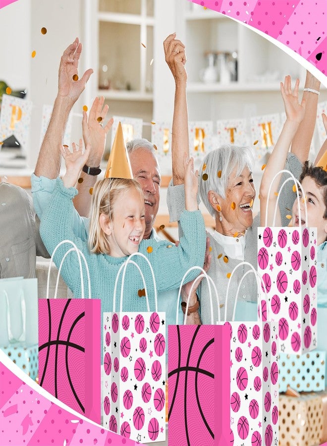Eersida 16 Pcs Pink Basketball Snack Bags for Team with Handles Pink Basketball Goodie Bags Bulk Candy Treat Favor for Birthday Supplies Sports Party Gifts - Image 4