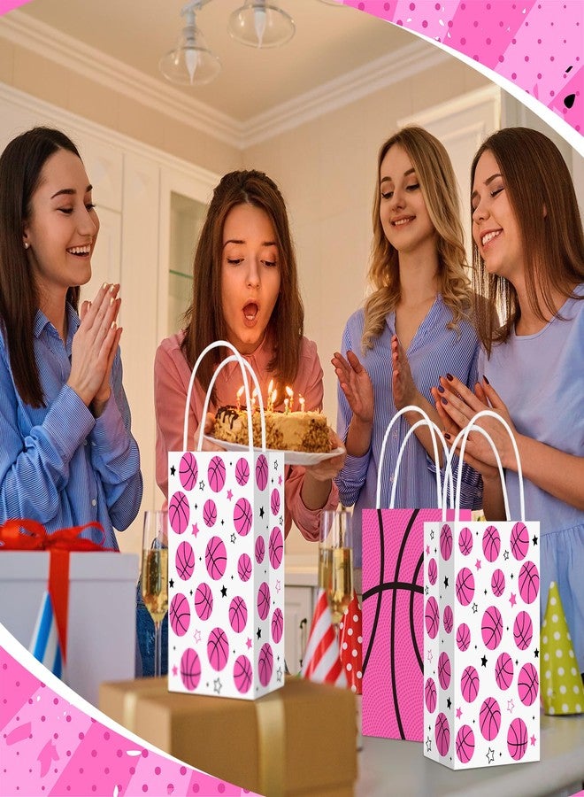 Eersida 16 Pcs Pink Basketball Snack Bags for Team with Handles Pink Basketball Goodie Bags Bulk Candy Treat Favor for Birthday Supplies Sports Party Gifts - Image 5