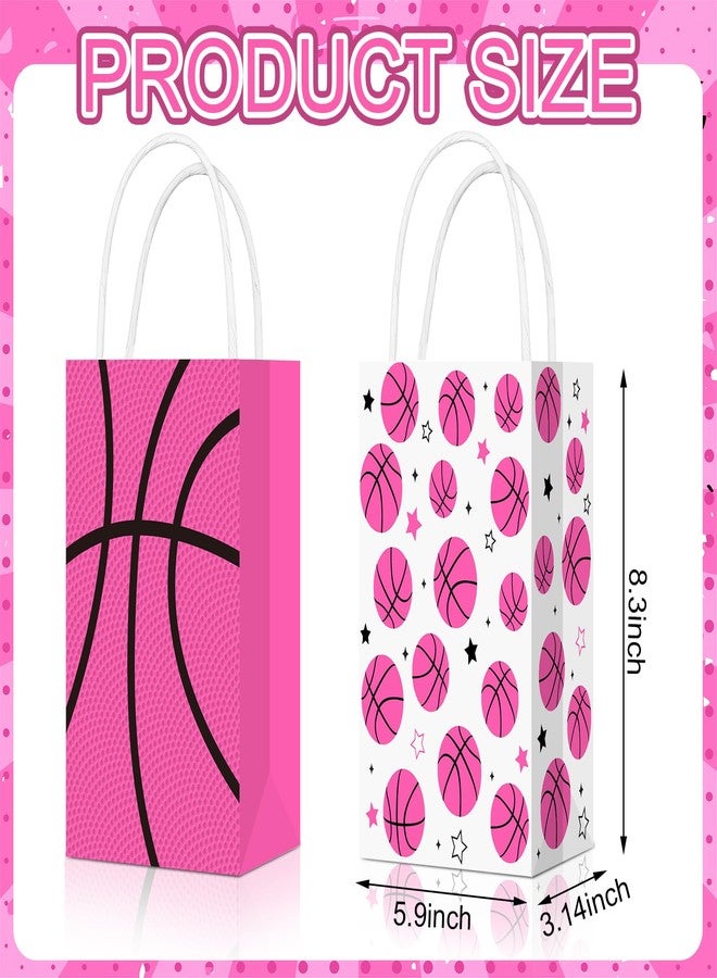 Eersida 16 Pcs Pink Basketball Snack Bags for Team with Handles Pink Basketball Goodie Bags Bulk Candy Treat Favor for Birthday Supplies Sports Party Gifts - Image 2