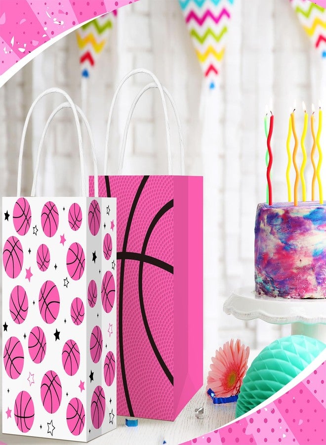 Eersida 16 Pcs Pink Basketball Snack Bags for Team with Handles Pink Basketball Goodie Bags Bulk Candy Treat Favor for Birthday Supplies Sports Party Gifts - Image 3