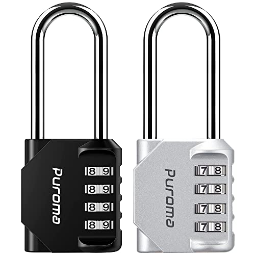 Puroma 2 Pack 2.6 Inch Long Shackle Combination Lock 4 Digit Outdoor Waterproof Padlock for Hasp Locker Lock, Sports Locker, Fence, Gate, Toolbox, Case, Hasp Storage, Cabinets (Silver & Black) - Image 1