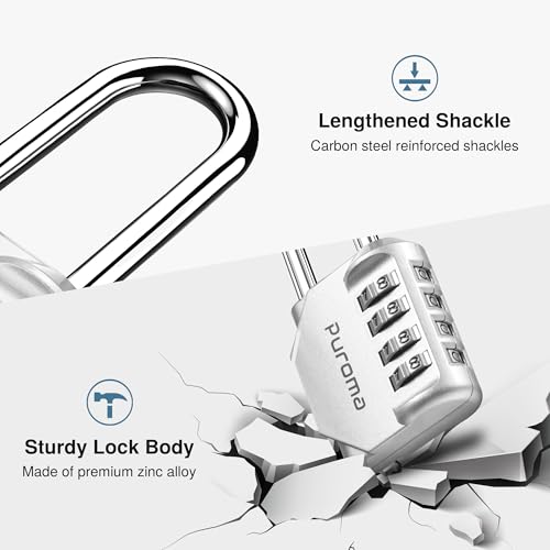 Puroma 2 Pack 2.6 Inch Long Shackle Combination Lock 4 Digit Outdoor Waterproof Padlock for Hasp Locker Lock, Sports Locker, Fence, Gate, Toolbox, Case, Hasp Storage, Cabinets (Silver & Black) - Image 2