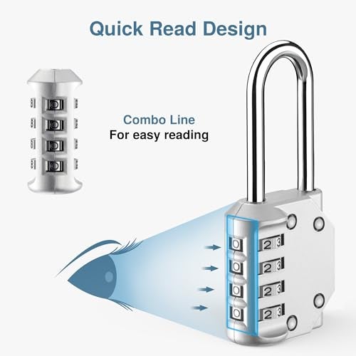 Puroma 2 Pack 2.6 Inch Long Shackle Combination Lock 4 Digit Outdoor Waterproof Padlock for Hasp Locker Lock, Sports Locker, Fence, Gate, Toolbox, Case, Hasp Storage, Cabinets (Silver & Black) - Image 5