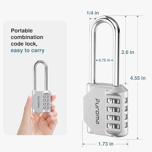 Puroma 2 Pack 2.6 Inch Long Shackle Combination Lock 4 Digit Outdoor Waterproof Padlock for Hasp Locker Lock, Sports Locker, Fence, Gate, Toolbox, Case, Hasp Storage, Cabinets (Silver & Black) - Image 4