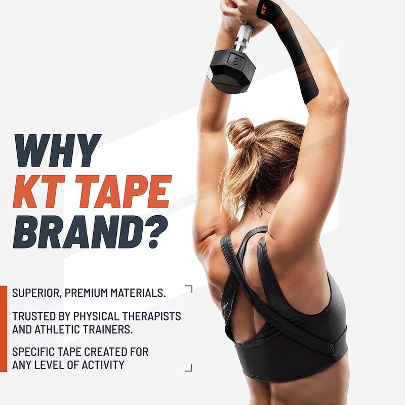 KT TAPE شريط KT، شريط كينيسيولوجي رياضي صناعي PRO 125' غير مقطوع، أسود - Image 2