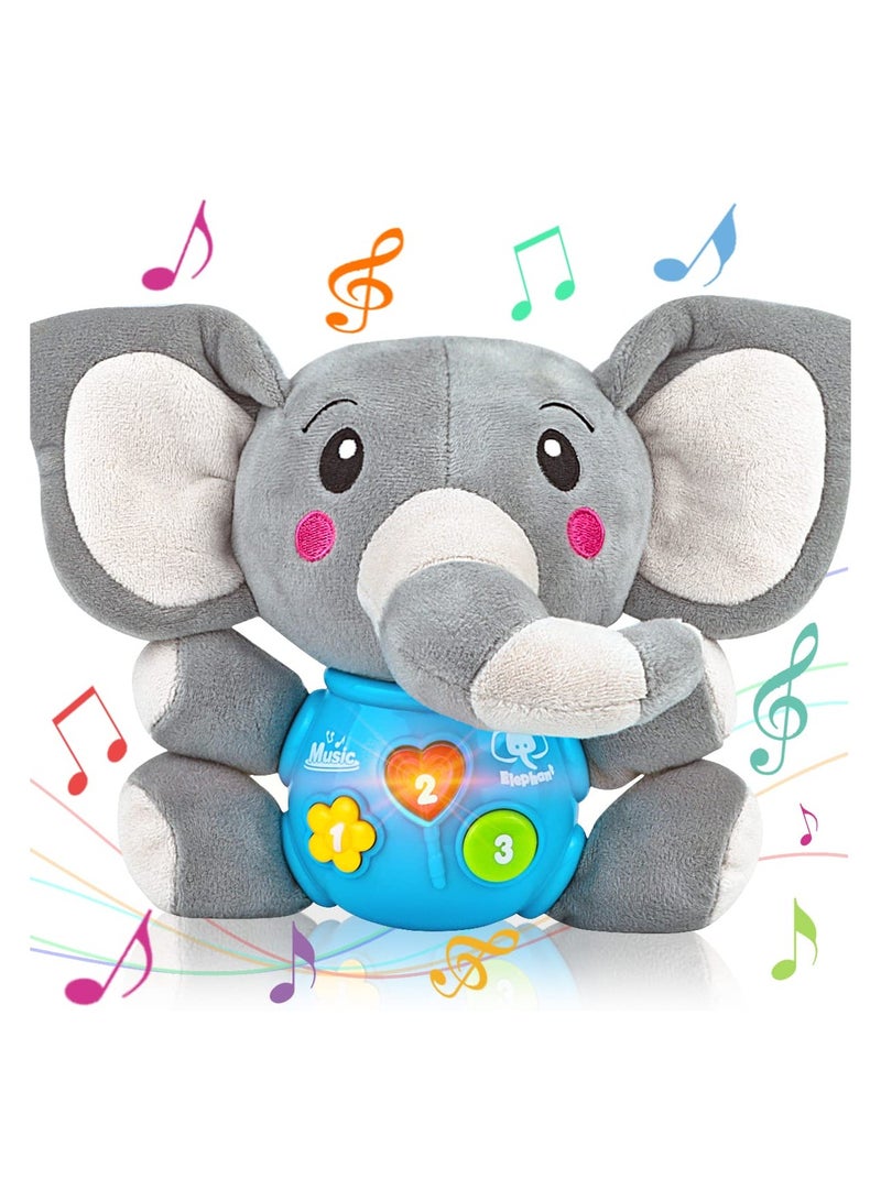 Zikra Plush Elephant Music Baby Toys 6-12 Months, Cute Stuffed Aminal Light Up Baby Toys, Newborn Baby Musical Toys for Infant Babies Boys & Girls Toddlers 0 to 36 Months Best Gift (Gray) - Image 1
