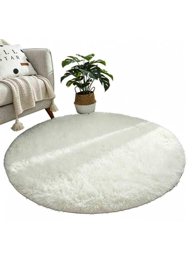 Soft Round Rug,1.2mX1.2m White Rug for Nursery Room, Fluffy Carpet for Kids Room, Shaggy Floor Mat for Living Room, Bedroom,Furry Area Rug for Baby, Teen Room Decor - Image 1