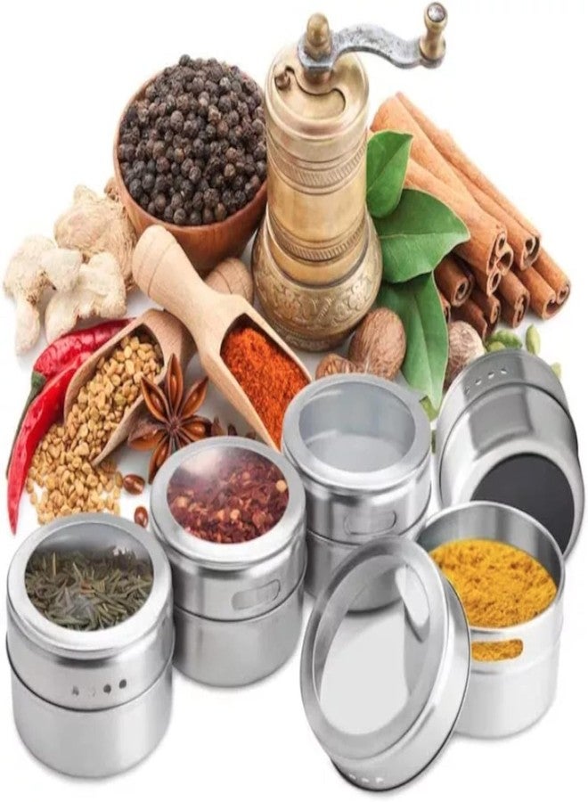 VEDHAK 12-Piece Magnetic Spice Jar Set Kitchen Essentials Seasoning Organizer Durable Spice Tins with Sift-Pour Lids & Clear Viewing Window Or Adjustable Metal Stand for Refrigerator & Cabinet Organization. - Image 5