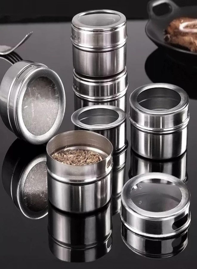 VEDHAK 12-Piece Magnetic Spice Jar Set Kitchen Essentials Seasoning Organizer Durable Spice Tins with Sift-Pour Lids & Clear Viewing Window Or Adjustable Metal Stand for Refrigerator & Cabinet Organization. - Image 4