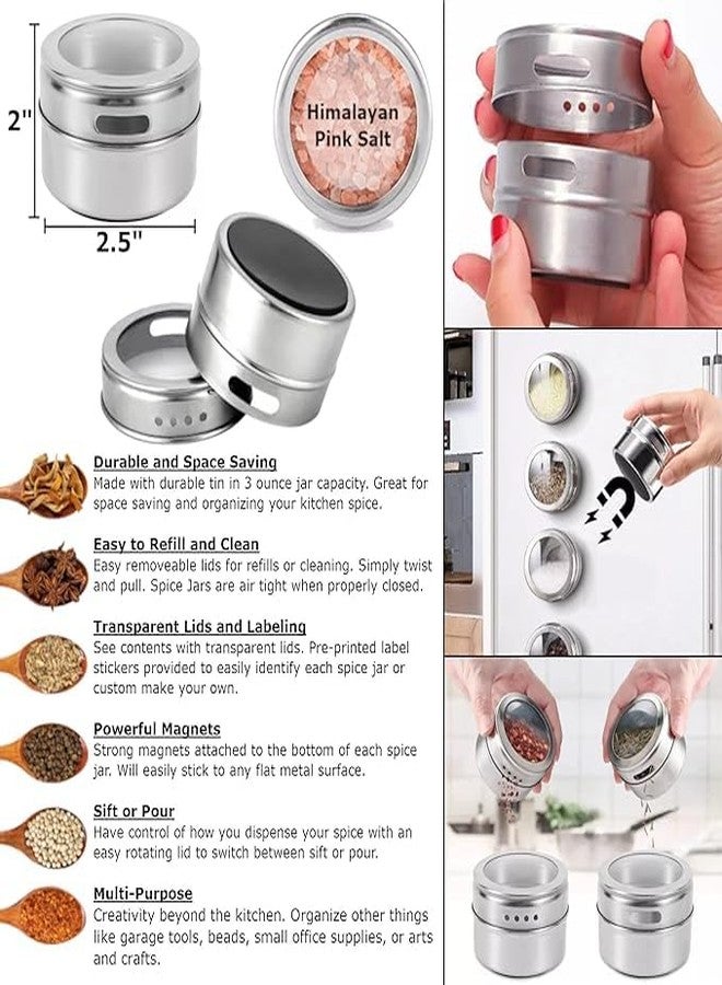 VEDHAK 12-Piece Magnetic Spice Jar Set Kitchen Essentials Seasoning Organizer Durable Spice Tins with Sift-Pour Lids & Clear Viewing Window Or Adjustable Metal Stand for Refrigerator & Cabinet Organization. - Image 3
