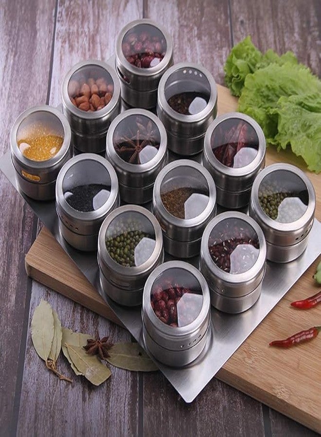 VEDHAK 12-Piece Magnetic Spice Jar Set Kitchen Essentials Seasoning Organizer Durable Spice Tins with Sift-Pour Lids & Clear Viewing Window Or Adjustable Metal Stand for Refrigerator & Cabinet Organization. - Image 2
