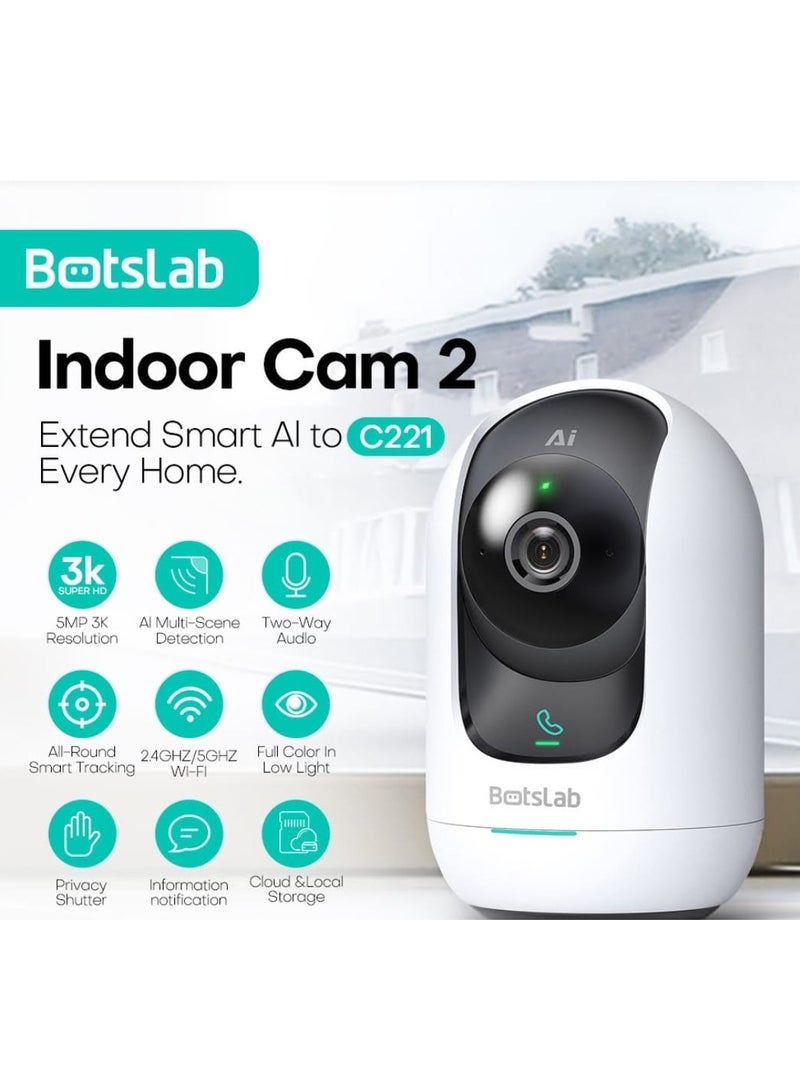 Botslab Indoor 5M Pan Tilt Zoom Smart Security Camera, AI Human and Motion Detection PTZ Indoor Camera for Home, 2-Way Audio and Night Vision for Baby, Pet, Elder, Compatible with Alexa - Image 1