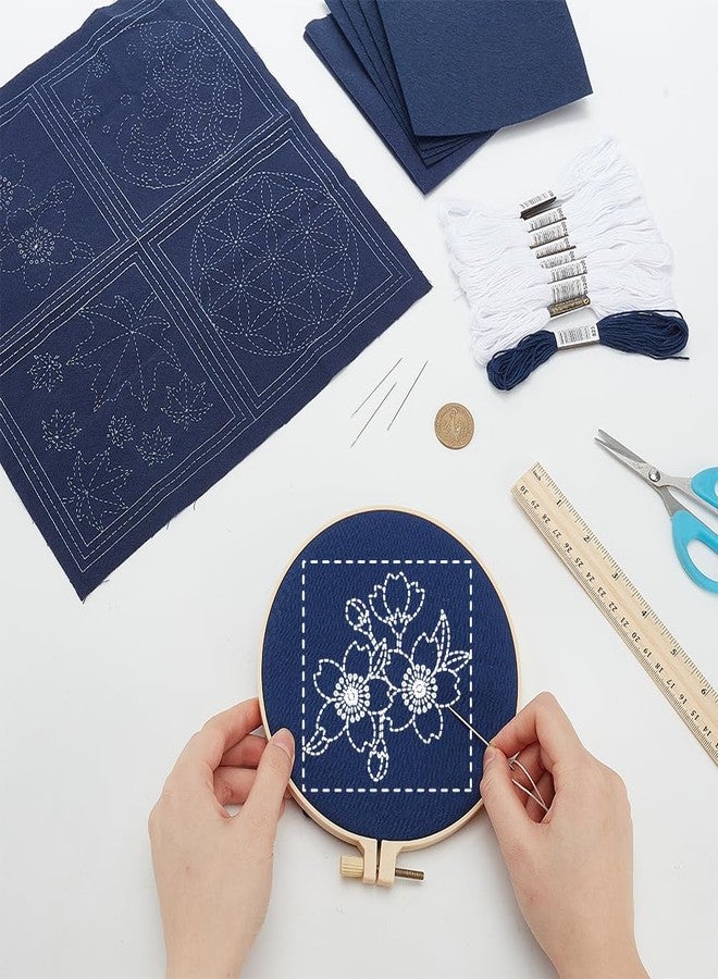FREEBLOSS 4 Set Sashiko Coasters DIY Kit with Instructions Pre- Printed Sashiko Kit for Beginners Sashiko Practice Project Cherry Blossoms and Waves Embroidery Kit Sashiko Cloth Coaster - Image 5
