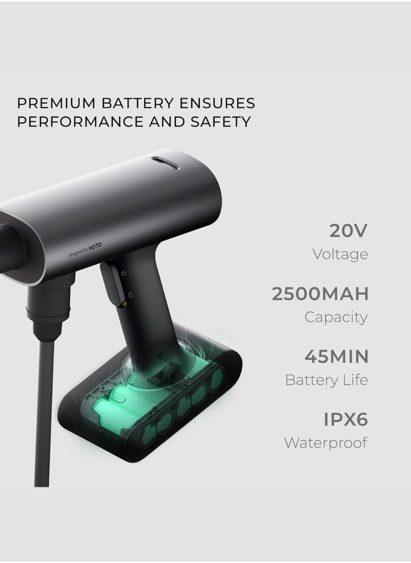 HOTO 20V Cordless Power Washer Pro – Portable 290 PSI Pressure Cleaner, 5-in-1 Nozzle, 2.5Ah Rechargeable Battery, USB-C Charging, 6M Hose, IPX6 Waterproof for Car, Patio, Garden, Outdoor Cleaning  - Image 2