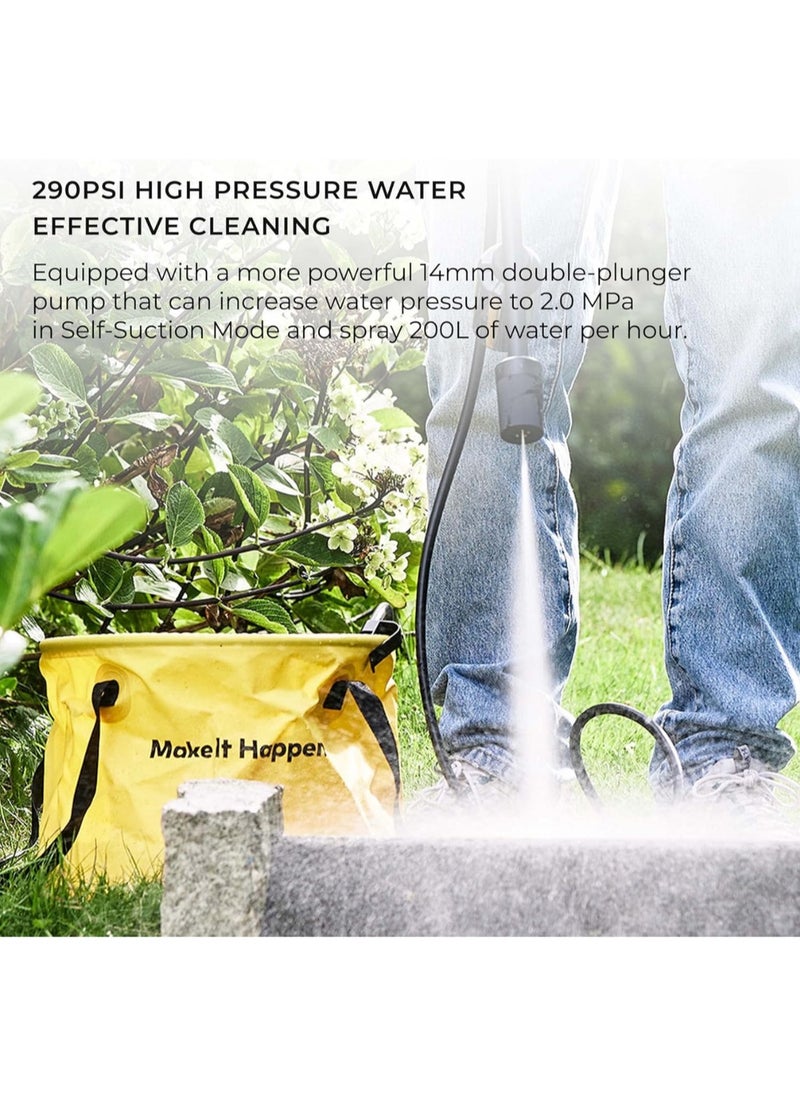 HOTO 20V Cordless Power Washer Pro – Portable 290 PSI Pressure Cleaner, 5-in-1 Nozzle, 2.5Ah Rechargeable Battery, USB-C Charging, 6M Hose, IPX6 Waterproof for Car, Patio, Garden, Outdoor Cleaning  - Image 5