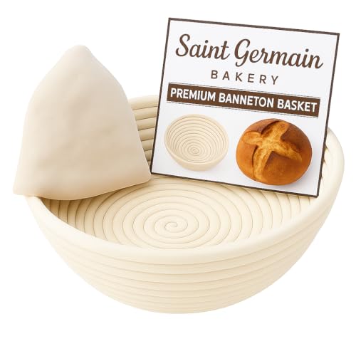 Saint Germain Bakery Premium Round Bread Banneton Basket with Liner - Perfect Brotform Proofing Basket for Making Beautiful Bread (8 inch) - Image 1