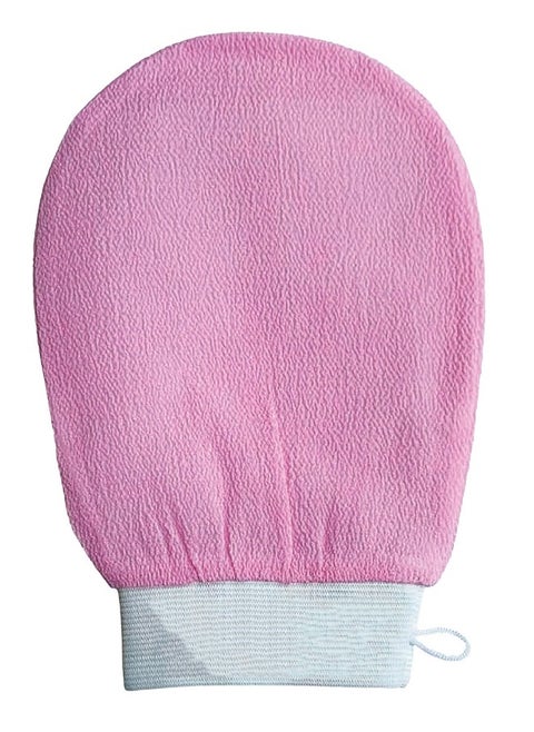 Korean loofah for skin cleansing and exfoliation, along with a viscose shower glove in pink, perfect for enjoying a Moroccan bath experience at home.