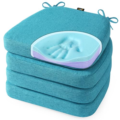 SUNROX Cooling Gel Memory Foam Chair Cushions, 2.6" Thick U-Shaped Dual-Layer Comfort Dining Chair Pads, Non Slip Seat Cushion with Ties for Indoor Kitchen Office 17"x16" Set of 4, Turquoise - Image 1