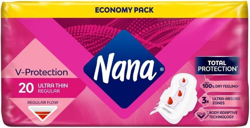 Nana Ultra Thin Regular Sanitary Pads, Regular Flow, Fast Absorption, Maximum protection, Gentle on the skin - 20 Pads - Image 1