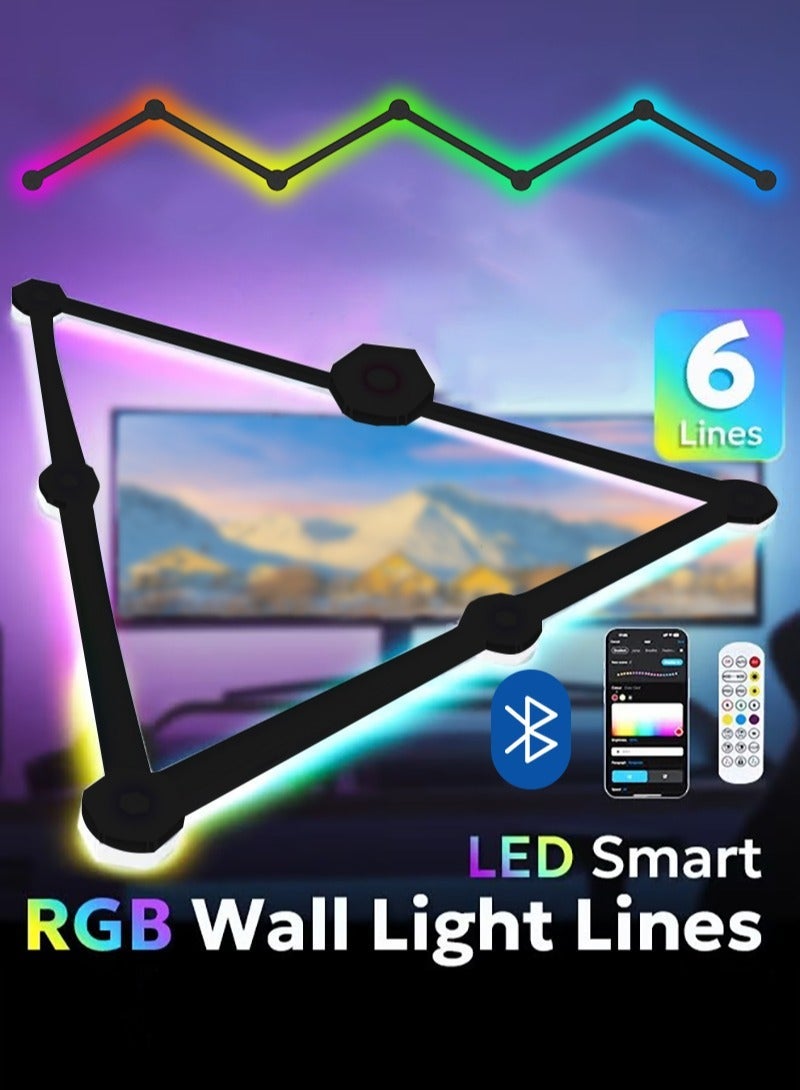 ACHAS RGB Smart LED 6 Light Lines Music Sync Home Wall Creative Decor Light With 16M+ Colors LED Wall Lights For Gaming Room Bedroom Starter Kit Work Bluetooth Smart Wall Light - Image 2