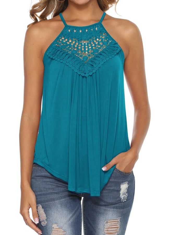 Bluetime Women's Summer Halter Spaghetti Strap Lace Flowy Tank Tops Cami Shirts, Teal Green, M - Image 1