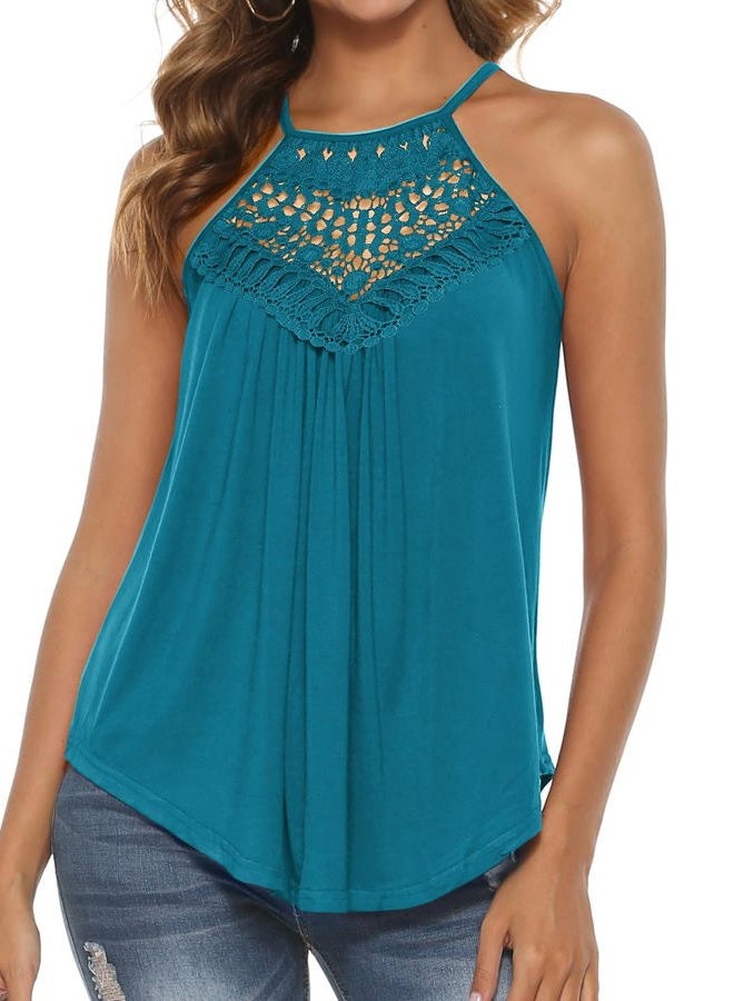 Bluetime Women's Summer Halter Spaghetti Strap Lace Flowy Tank Tops Cami Shirts, Teal Green, M - Image 2