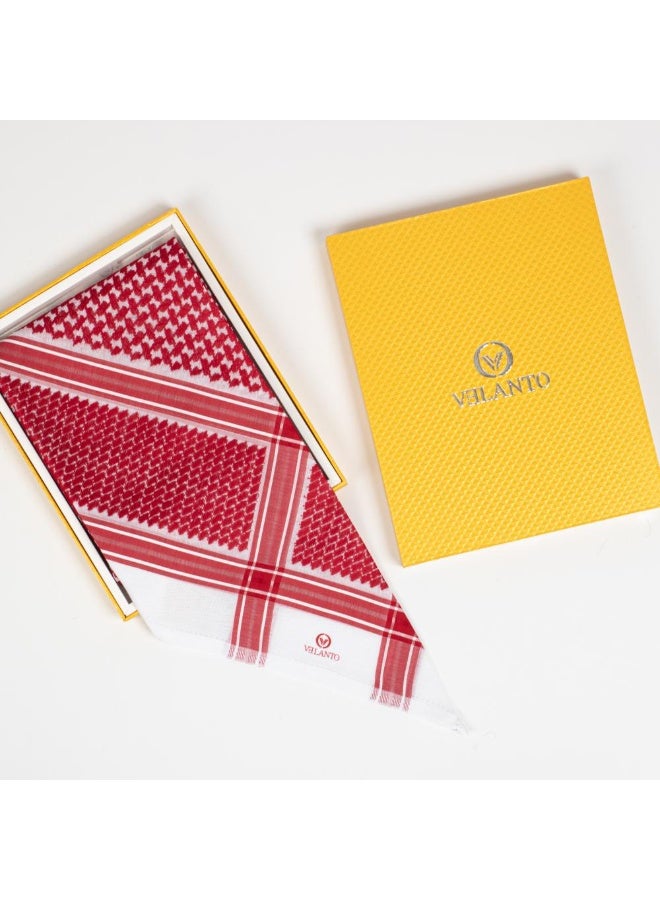 VELANTO White and red shemagh with a wide red stripe - Image 1