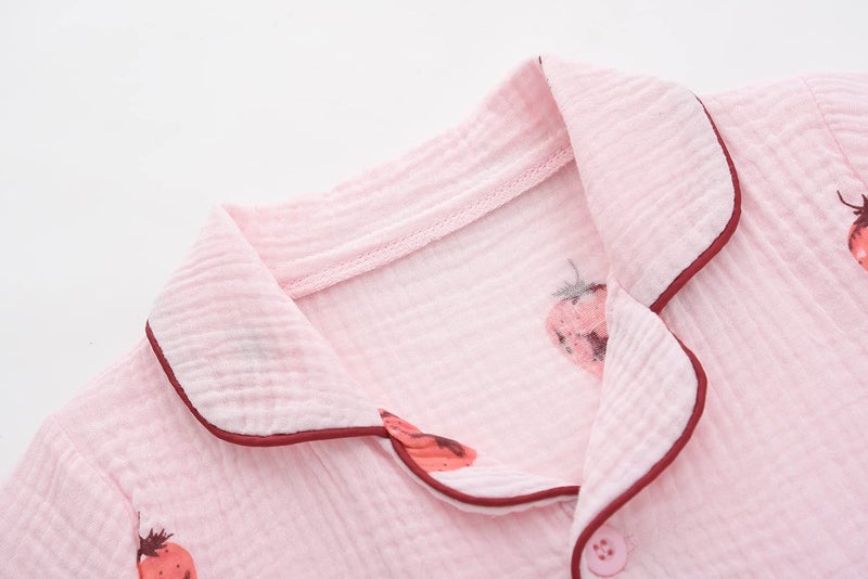 BINIDUCKLING Summer Pjs for Toddler Girl Button Up Pajamas 2T Strawberry - Image 2