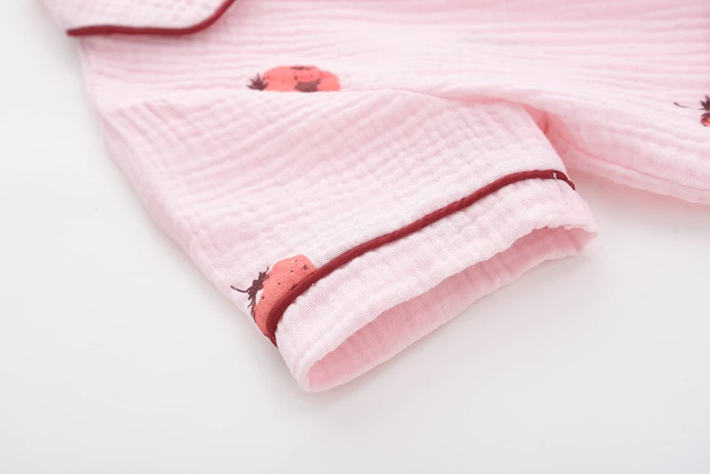 BINIDUCKLING Summer Pjs for Toddler Girl Button Up Pajamas 2T Strawberry - Image 3