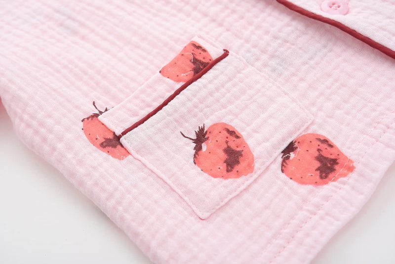BINIDUCKLING Summer Pjs for Toddler Girl Button Up Pajamas 2T Strawberry - Image 5