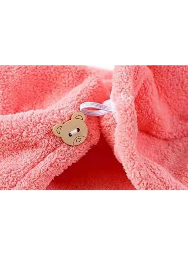 لفافة منشفة الشعر من الألياف الدقيقة - فائقة الامتصاص تقلل بشكل كبير من وقت تجفيف الشعر مع زر دب الباندا، 1 قطعة (وردي) - Image 2