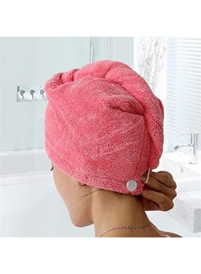 لفافة منشفة الشعر من الألياف الدقيقة - فائقة الامتصاص تقلل بشكل كبير من وقت تجفيف الشعر مع زر دب الباندا، 1 قطعة (وردي) - Image 1