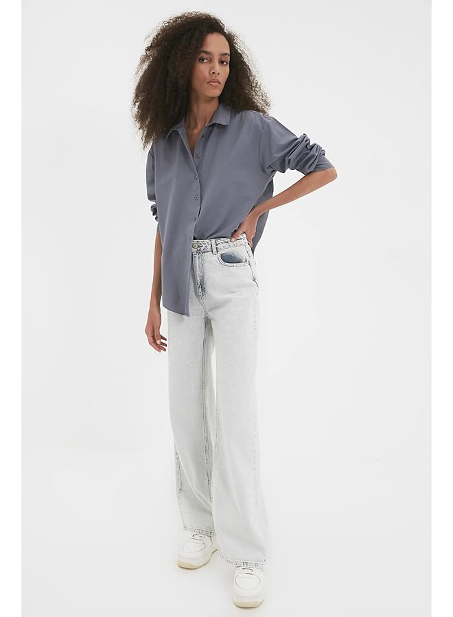 ترينديول قميص نسائي فضفاض باللون الفحمي - Image 2