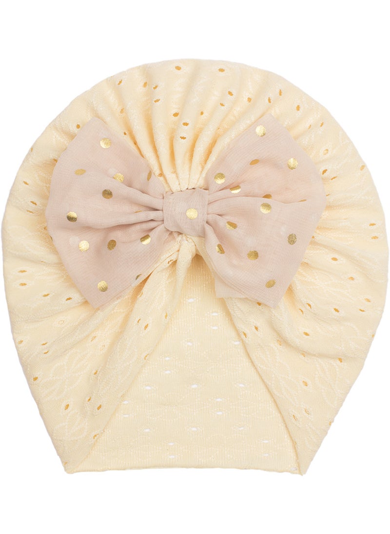 Generic Autumn Baby Hat Childrens Pull over Cap with Glitter Butterfly Knot Print Warmth Breathable Sunshade Windproof Cap for Infants Beige 